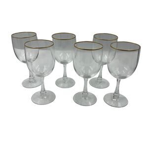 Vintage Fostoria Classic Gold Rim Crystal Glass Wine/ Sherry Glasses 6 Pieces